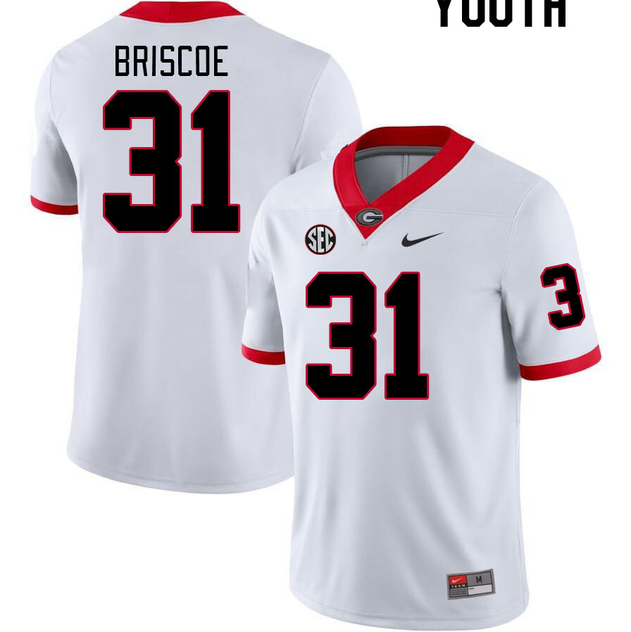 Youth #31 Grant Briscoe Georgia Bulldogs College Football Jerseys Stitched-White